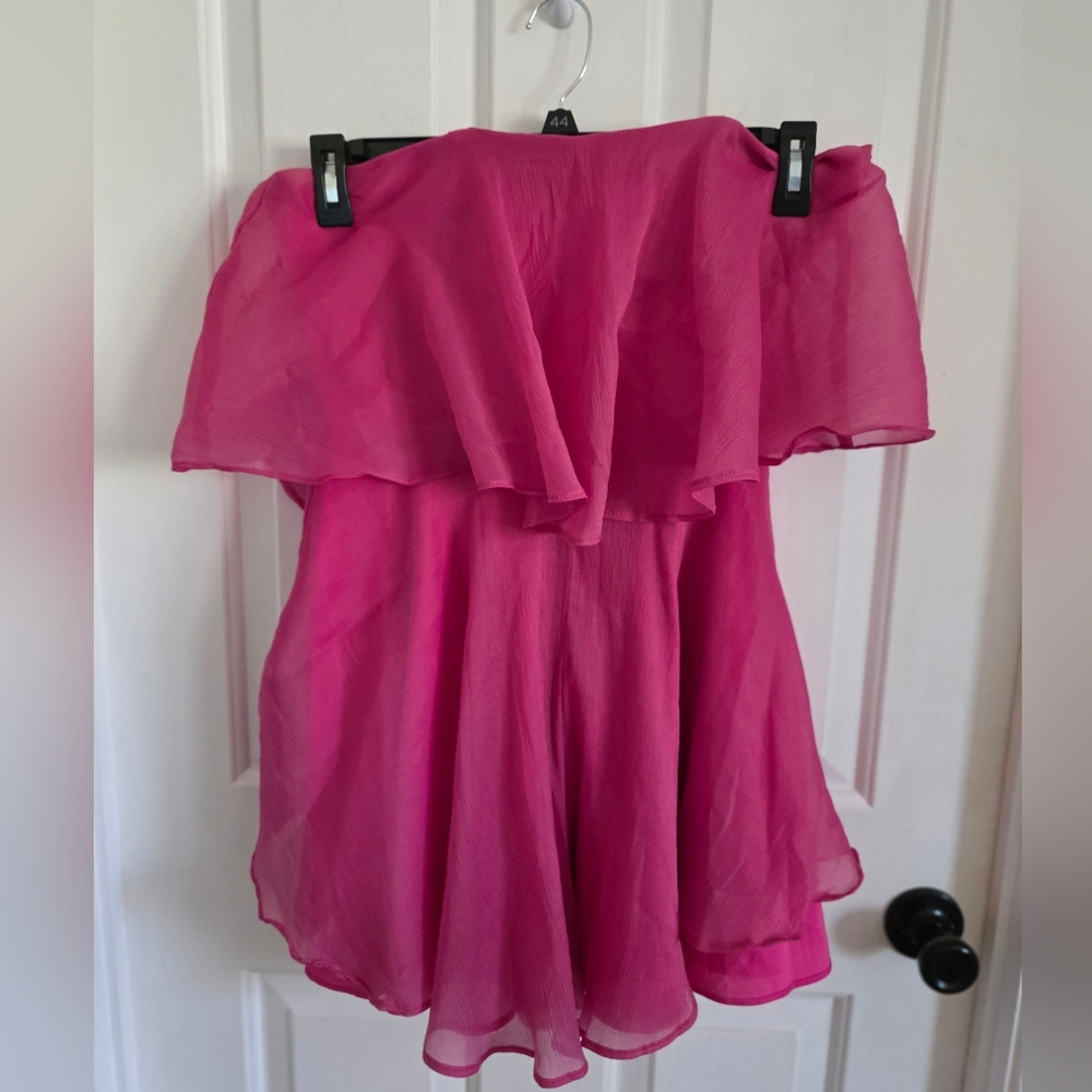 Hutch Anthropologie Pink Off Shoulder Ruffle Chiffon Romper Size 8 NWT